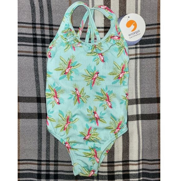 Toddler Girls Bathing Suit, One Piece Parrot Print Swim Suit, size 4 - Picture 3 of 5